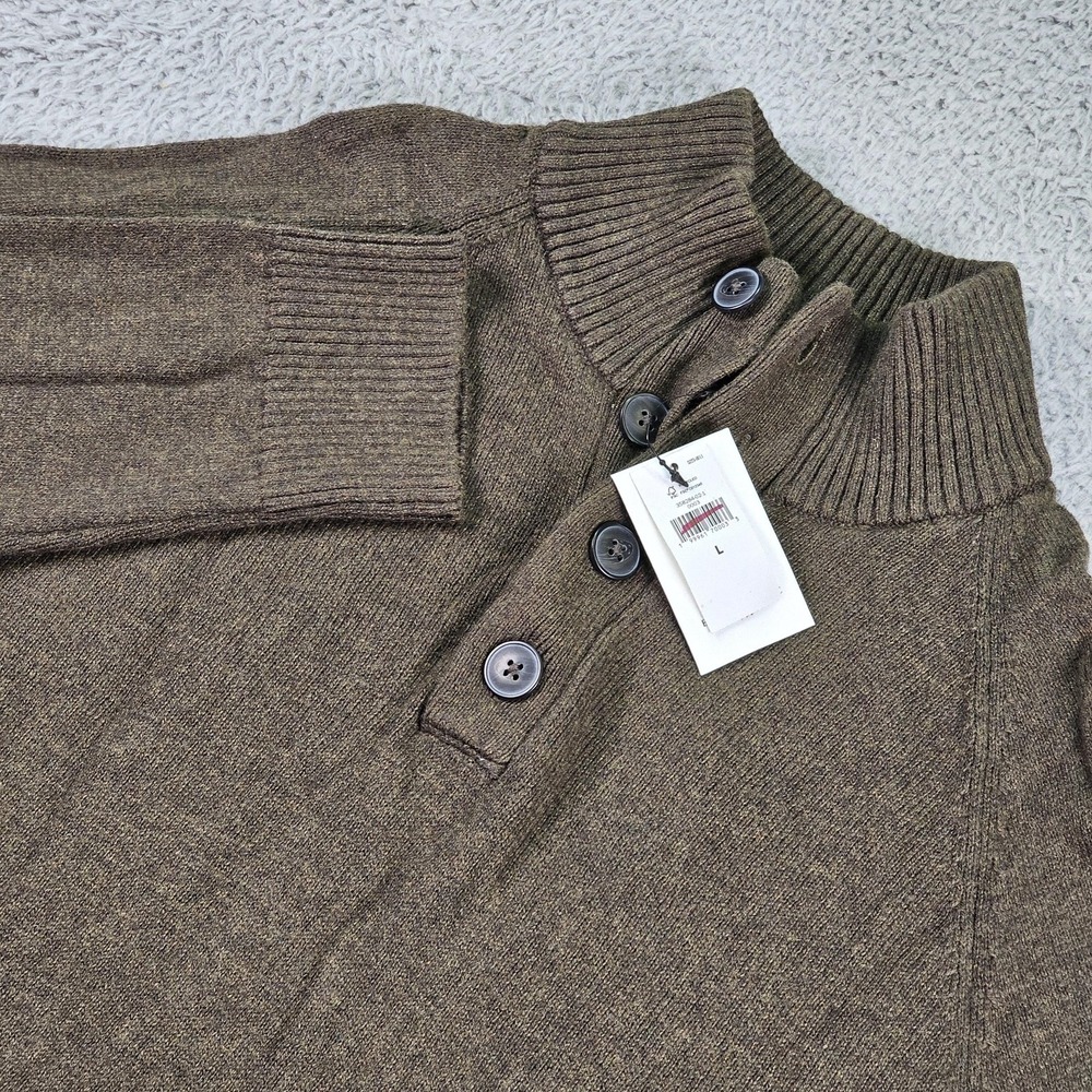 Banana Republic Sweater Mens Large Brown Mock Neck Button Henley Raglan Pullover